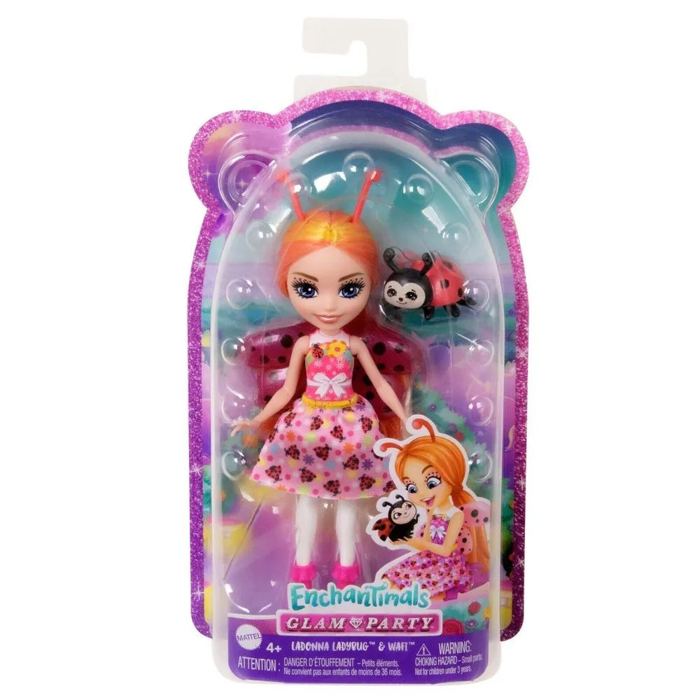 Кукла Mattel Enchantimals Glam Party Божья коровка Ладонна ЛедиБаг и питомец Вафт HNT57 / Энчантималс #1