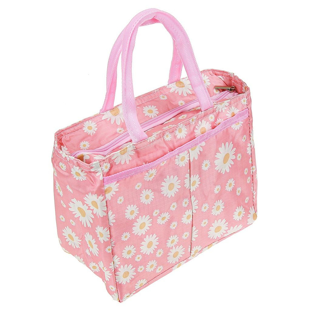 Обеденная сумка КНР 24х14х19 см, полиэстер, термоизоляция, на молнии, наружный карман на молнии, розовый #1