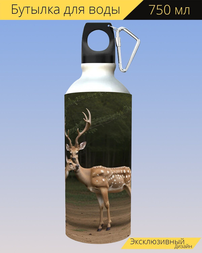 бутылка для воды любителям природы "Животные, олень, мама и детеныш" для походов и отдыха, 750мл.  #1
