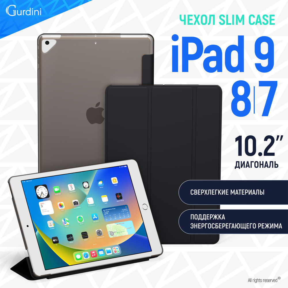 Чехол Gurdini для iPad 7/8/9 10.2" Slim Series Soft Touch черный #1