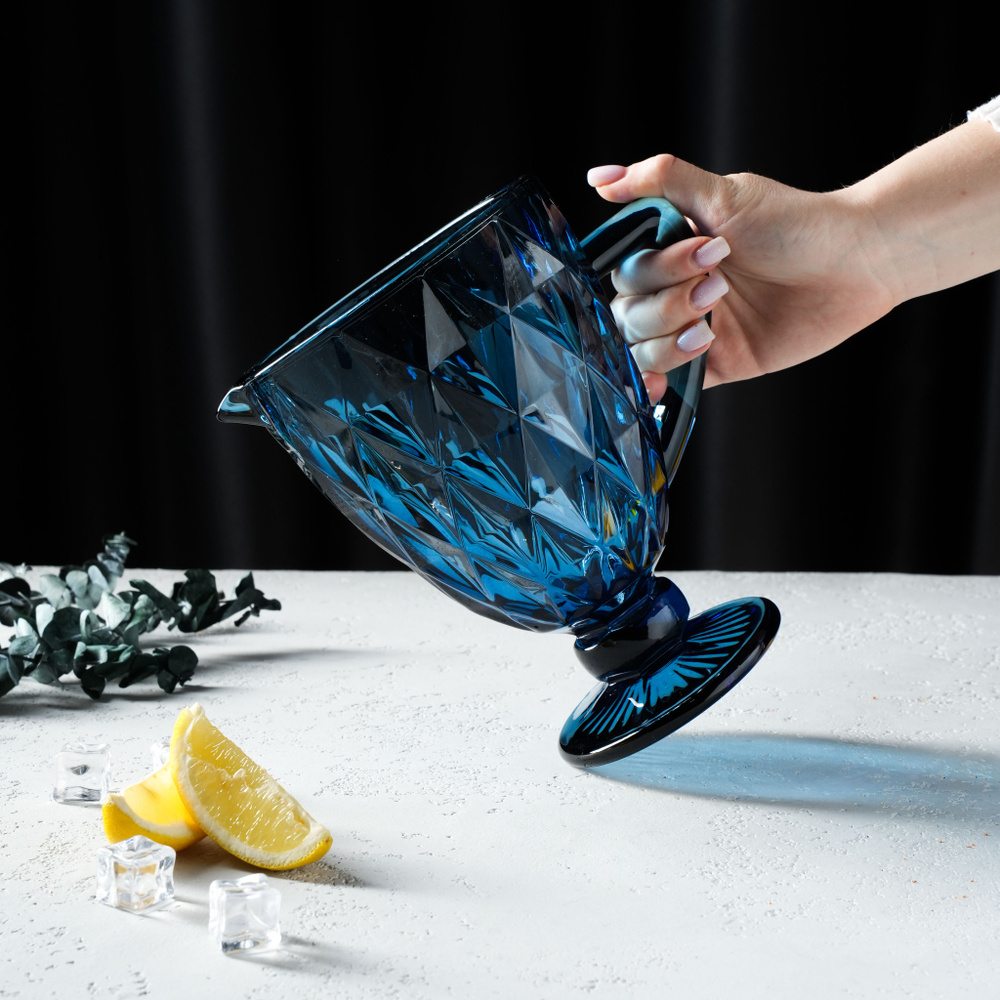 Графин стеклянный для сока, морса, лимонада Magistro "Круиз", кувшин для напитков, цвет синий, объем #1