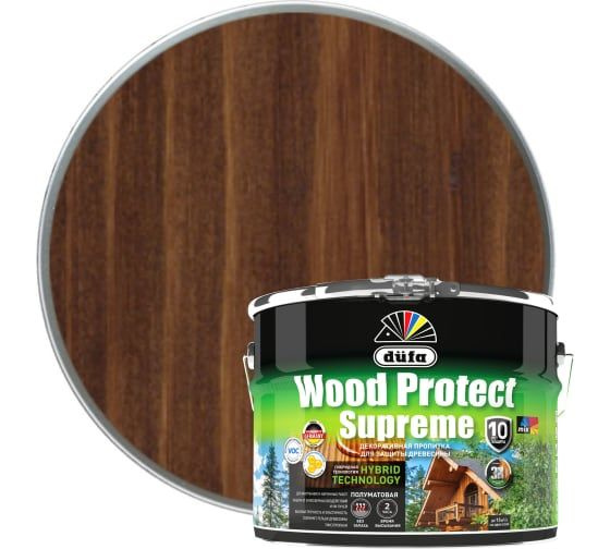 Пропитка для защиты древесины Dufa WOOD PROTECT SUPREME орех, полумат., 9л  #1