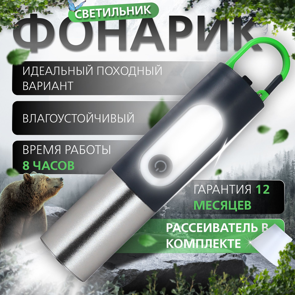 Фонарик-ночник аккумуляторный, сменный фокус, USB С заряд 4 режима  #1