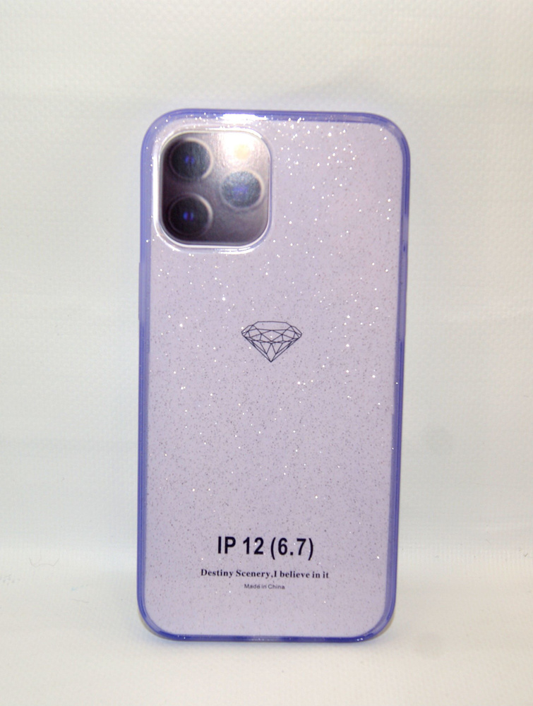 Силиконовый чехол на iPhone 12pro max Прозрачный лаванда с блестками  #1