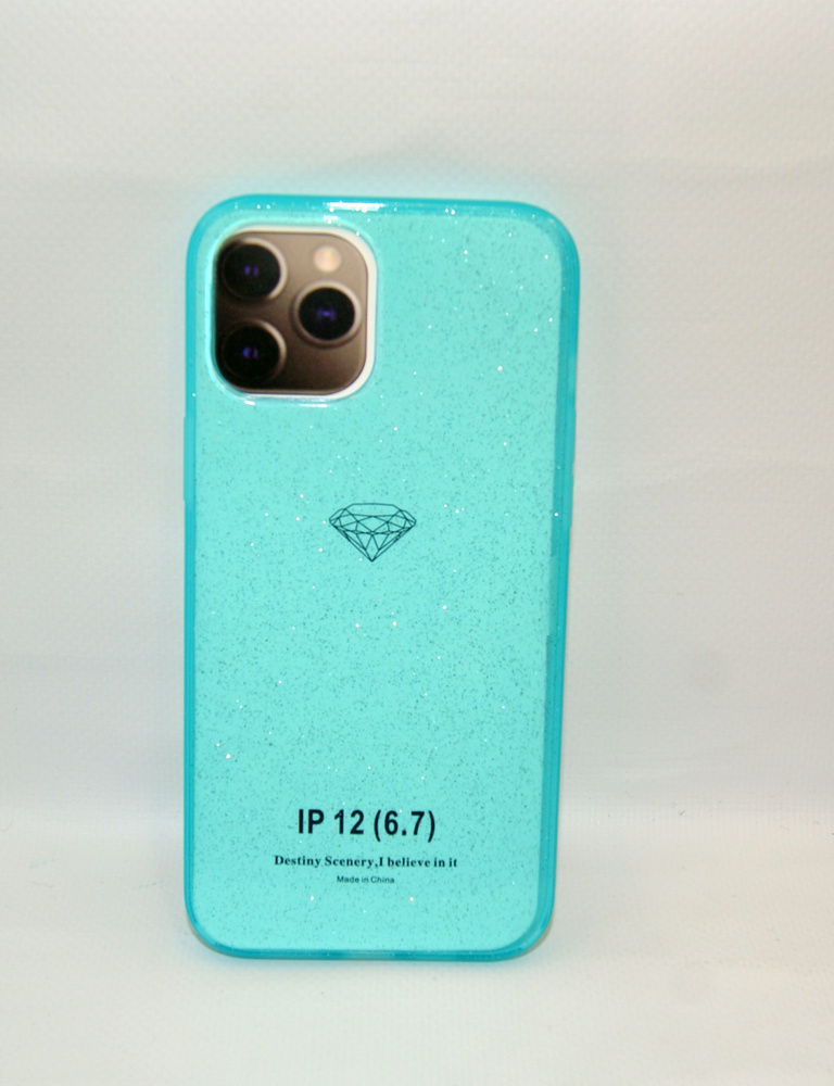 Силиконовый чехол на iPhone 12pro max Прозрачный голубой с блестками  #1