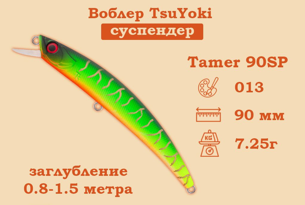 Воблер TsuYoki Tamer 90SP Плавучесть Нейтральный Длина 9см Вес 7.25гр Заглубление 0.8-1.5м  #1