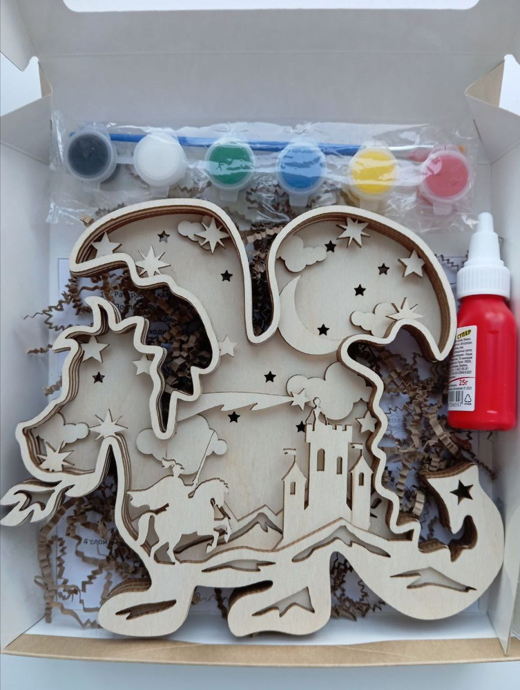Многослойная 3Д раскраска из фанеры Дракон #1
