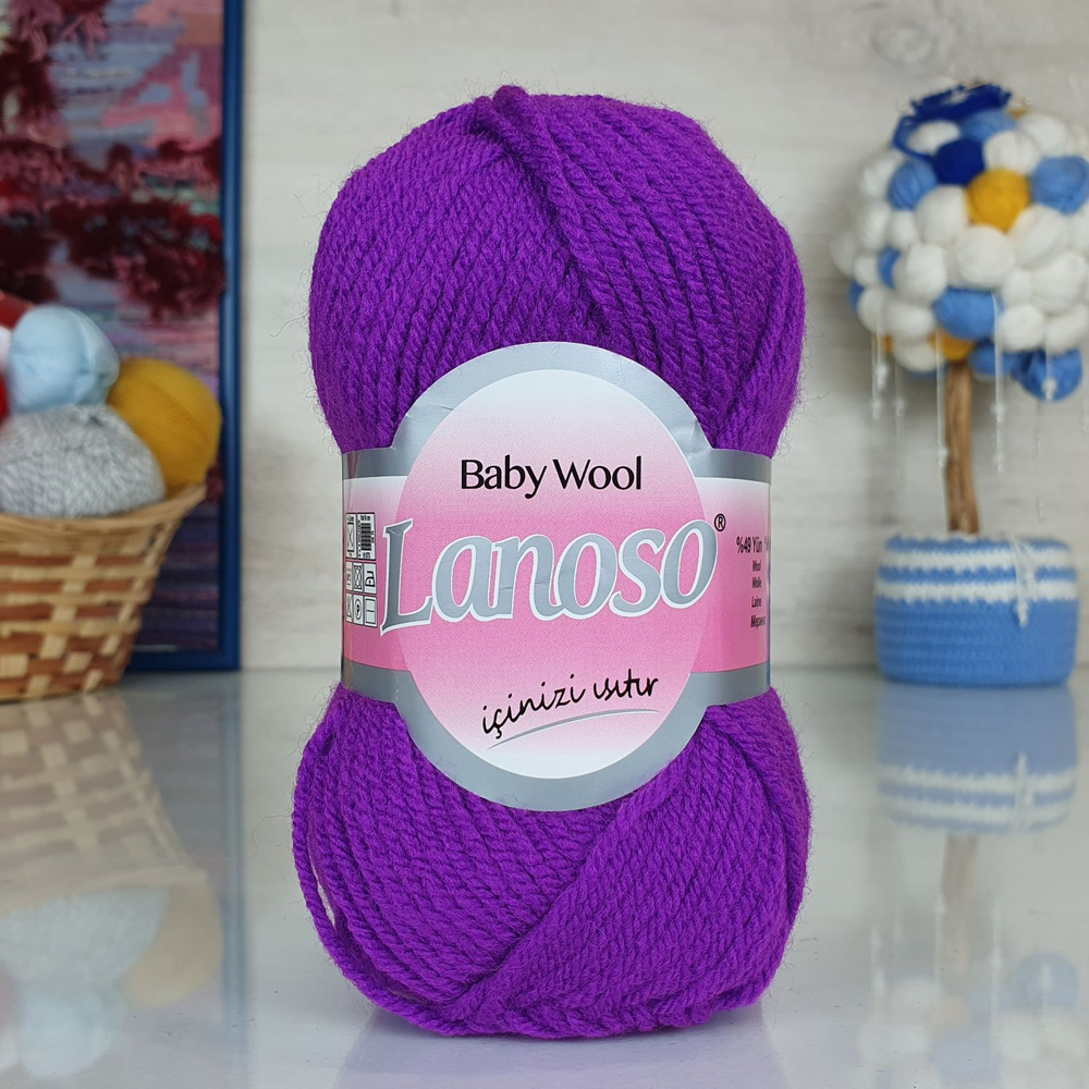 Пряжа Baby wool Lanoso - 545 (лиловый), 40% шерсть, 60% акрил, (50г, 150м) нитки для ручного вязания #1