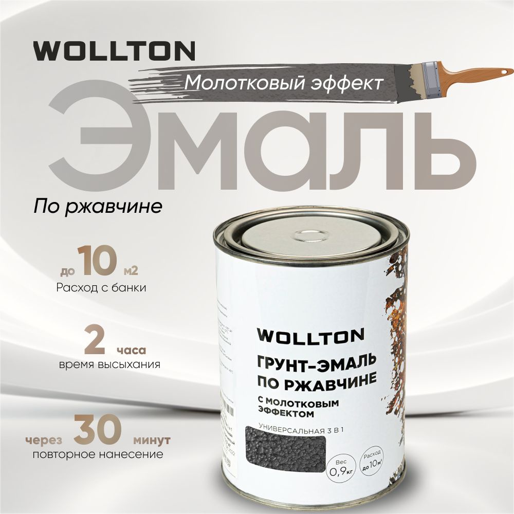 Молотковая краска по металлу серая 0,9 кг Wollton #1