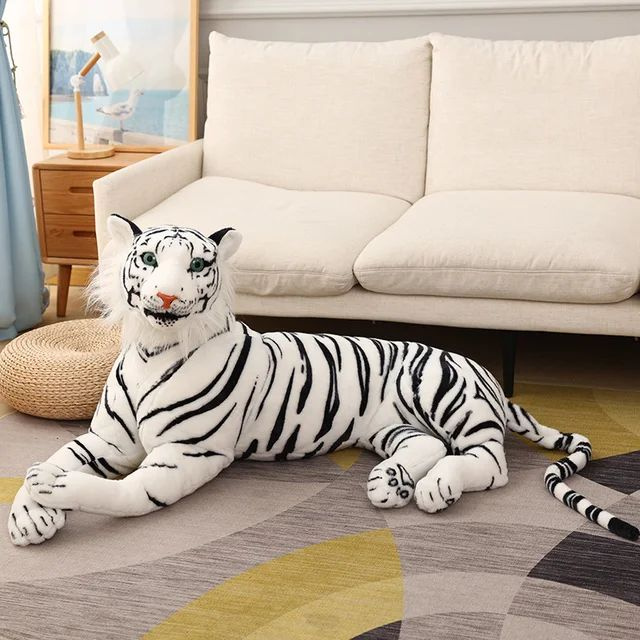 Мягкая игрушка белый тигр, леопард, реалистичный, большой, лев 85 см  #1