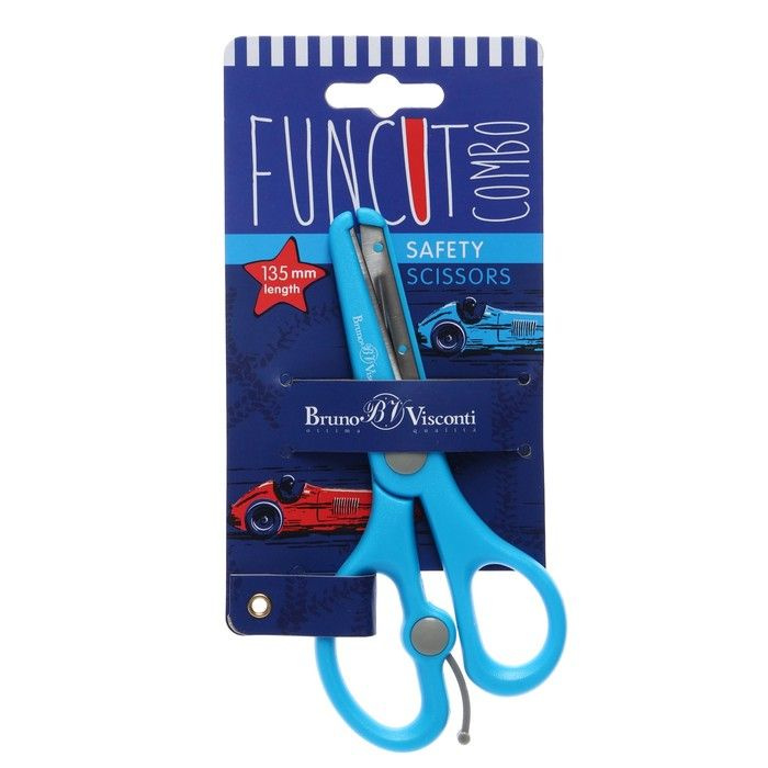 Ножницы детские канцелярские 13,5 см BrunoVisconti ERGOCUT, возвратный механизм, безопасные лезвия, голубые #1
