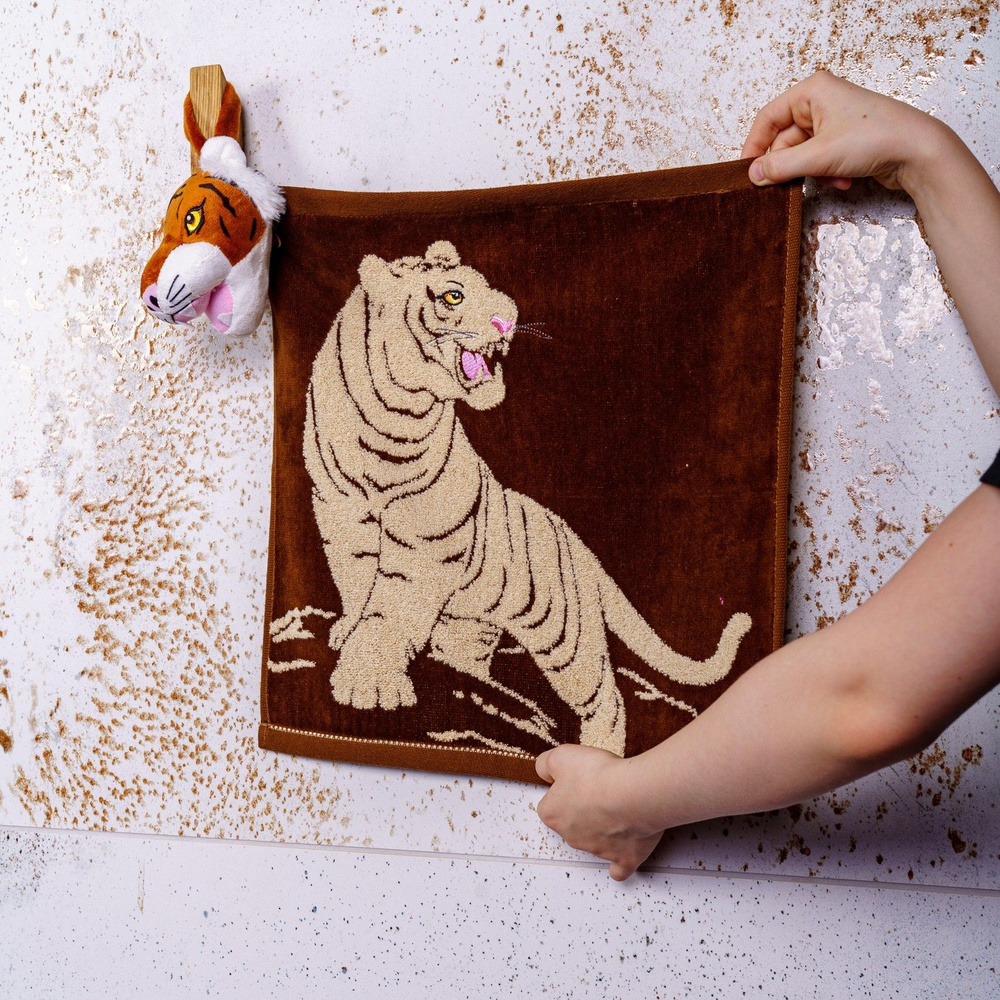 Утренняя заря Полотенце для лица, рук утренняя заря - полотенца для рук с тигром, Хлопок, 36x36 см, темно-коричневый, #1