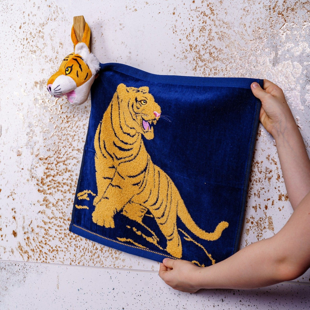 Утренняя заря Полотенце для лица, рук утренняя заря - полотенца для рук с тигром, Хлопок, 36x36 см, темно-синий, #1