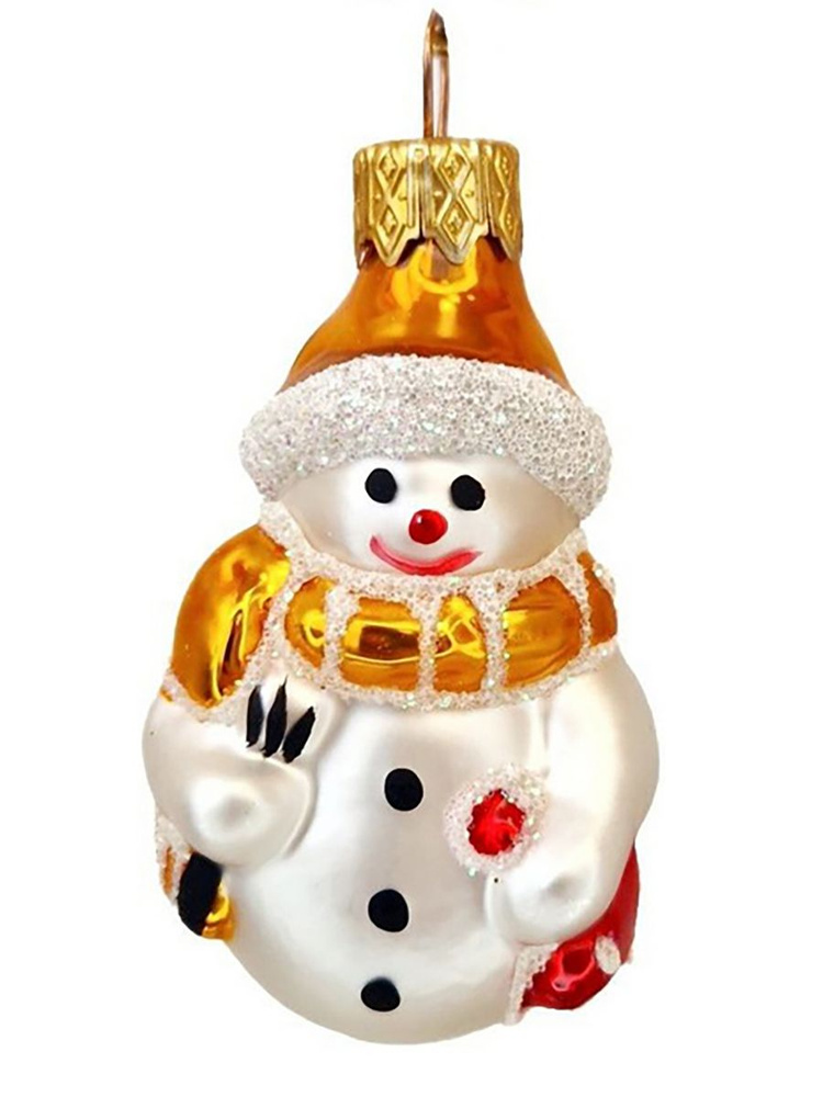 Елочная игрушка КОЛОМЕЕВ Снеговик с метлой золотой 9см #1