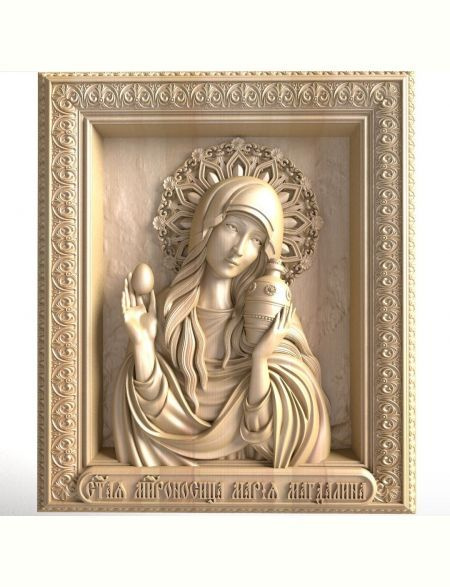 Деревянная резная икона "Святая мироносица Мария Магдалина" бук 28 x 23 см  #1