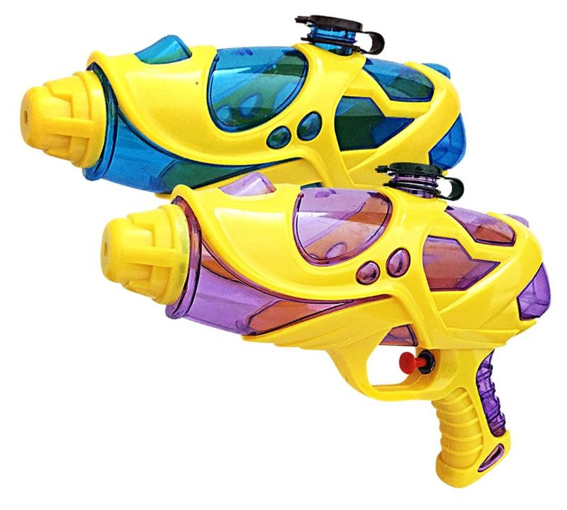 Водный пистолет бластер детский комплект 2шт., цвет - жёлто-фиолетовый и жёлто-синий / Водяное игрушечное #1