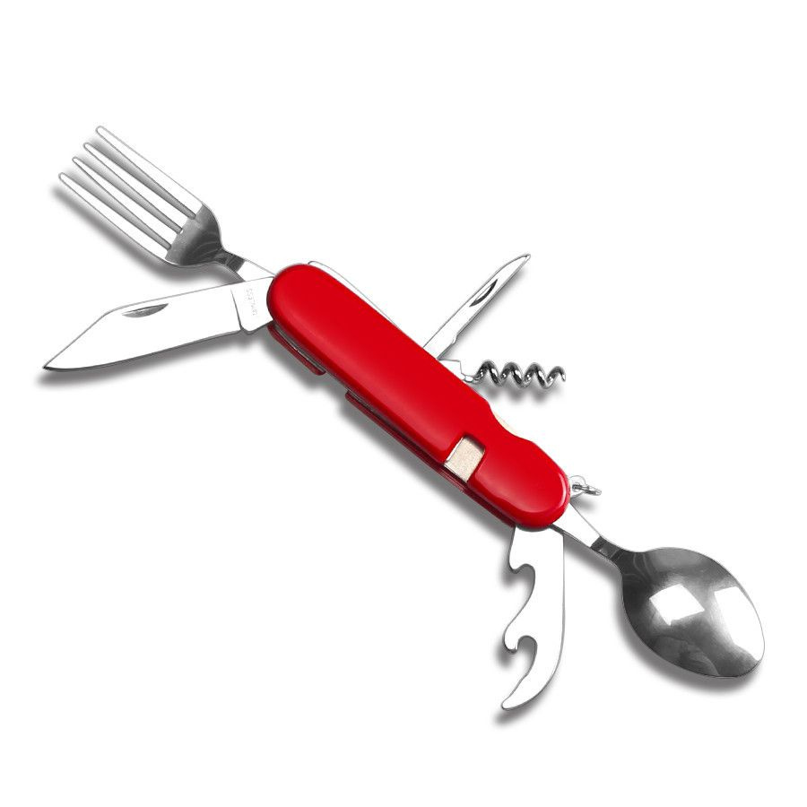 Туристический складной набор столовых приборов, нож, ложка, вилка, цвет красный  #1