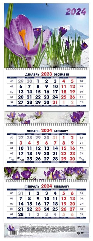 Календарь квартальный ND Play "Первые цветы. Крокусы. Маркет" на 2024 год  #1