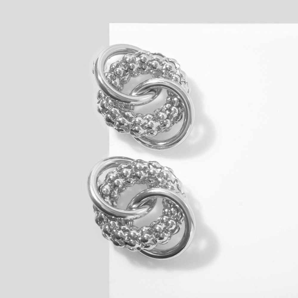 Серьги металл Конго-кольца. цвет серебро #1