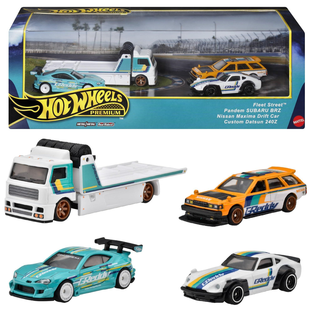 Машинка Hot Wheels Premium Garage Pandem Subaru BRZ+Nissan Maxima Drift Car+Custom Datsun 240Z+Fleet #1