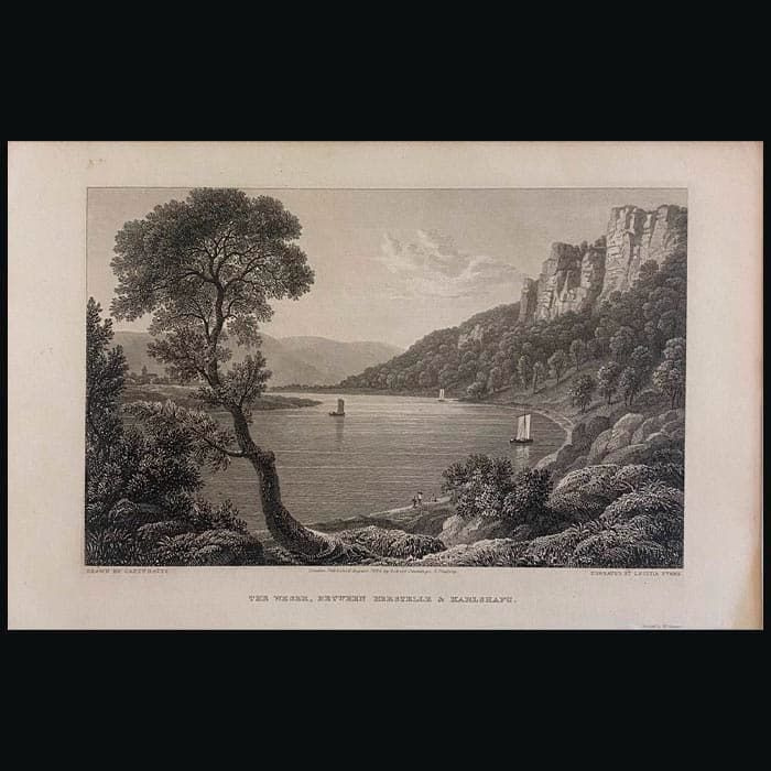 Антикварная гравюра "Река Везер на Карлсхафен", 1858 г. #1