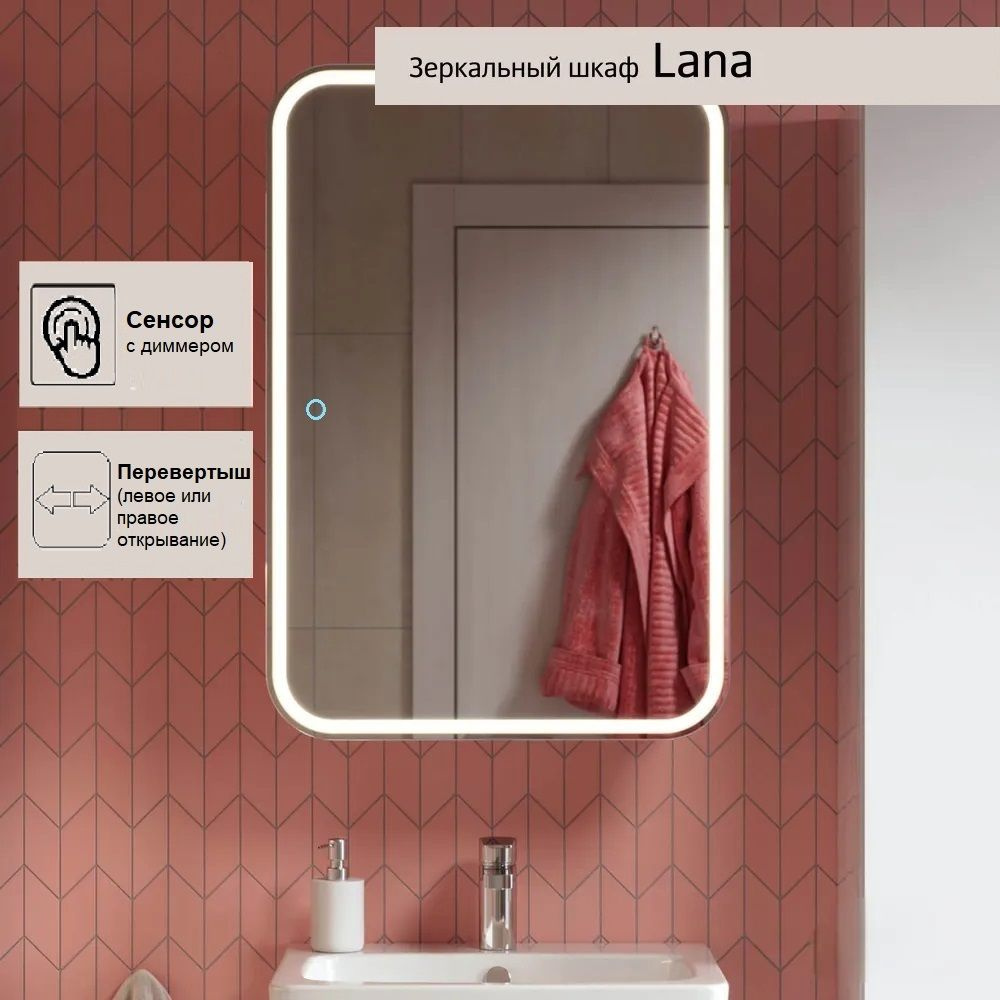 Зеркало-шкаф Alavann Lana 55x80 см, с холодной подсветкой, с сенсорным выключателем  #1