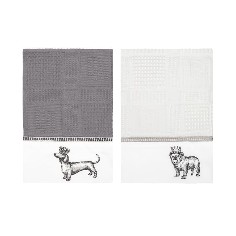 Комплект полотенец вафельных BELLEHOME с вышивкой "Royal Dogs", 40х70 см, 2 шт, 100% хлопок  #1