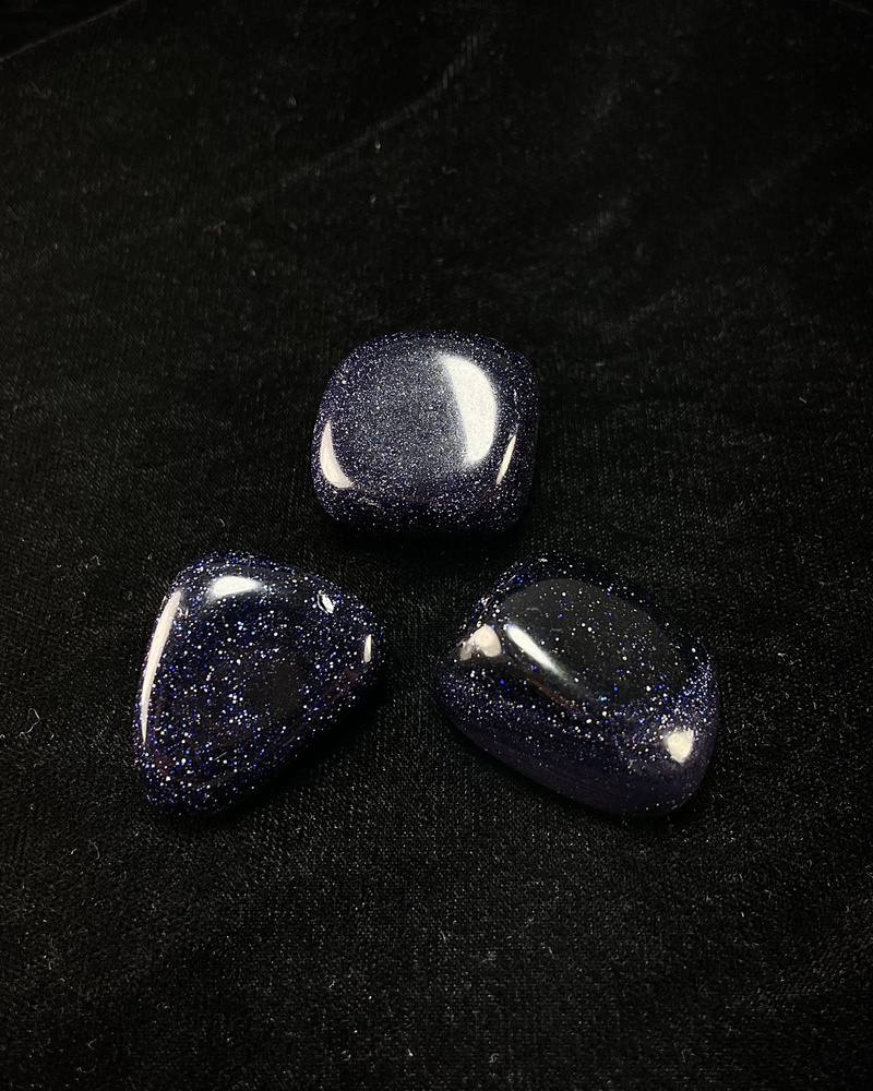 Оберег, амулет Синий Авантюрин - 3-3.5 см, имитированный камень, самоцвет, галтовка, 3 шт - притягивает #1