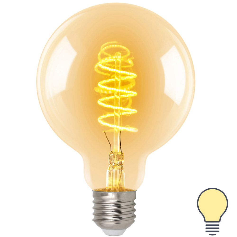 Лампа светодиодная филаментная Volpe G95 E27 220 В 5 Вт шар прозрачный с золотистым напылением 470 лм, #1