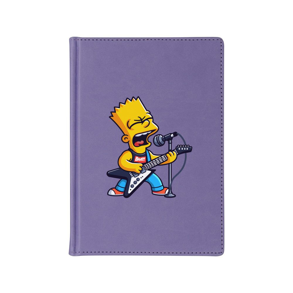 Ежедневник недатированный А5 с принтом "Барт Симпсон рок музыкант. Рокер с гитарой", 136 листов, в линейку, #1