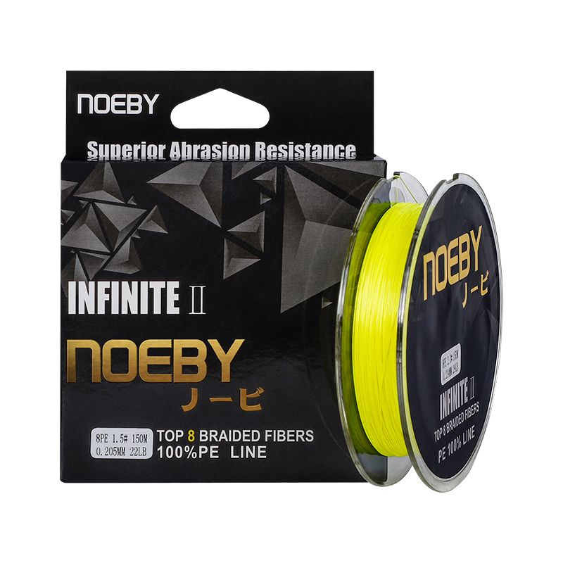 Плетеный шнур NOEBY INFINITE II PE 8 Braid 150m 1.5#, 22 LB, 0.205мм, yellow #1