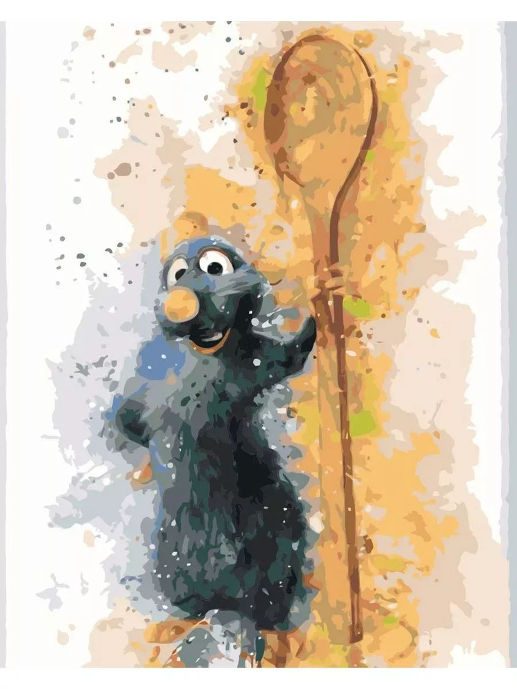 Картина по номерам Мышонок Рататуй с ложкой Размер 40х50, на холсте на деревянном подрамнике, Акриловые #1
