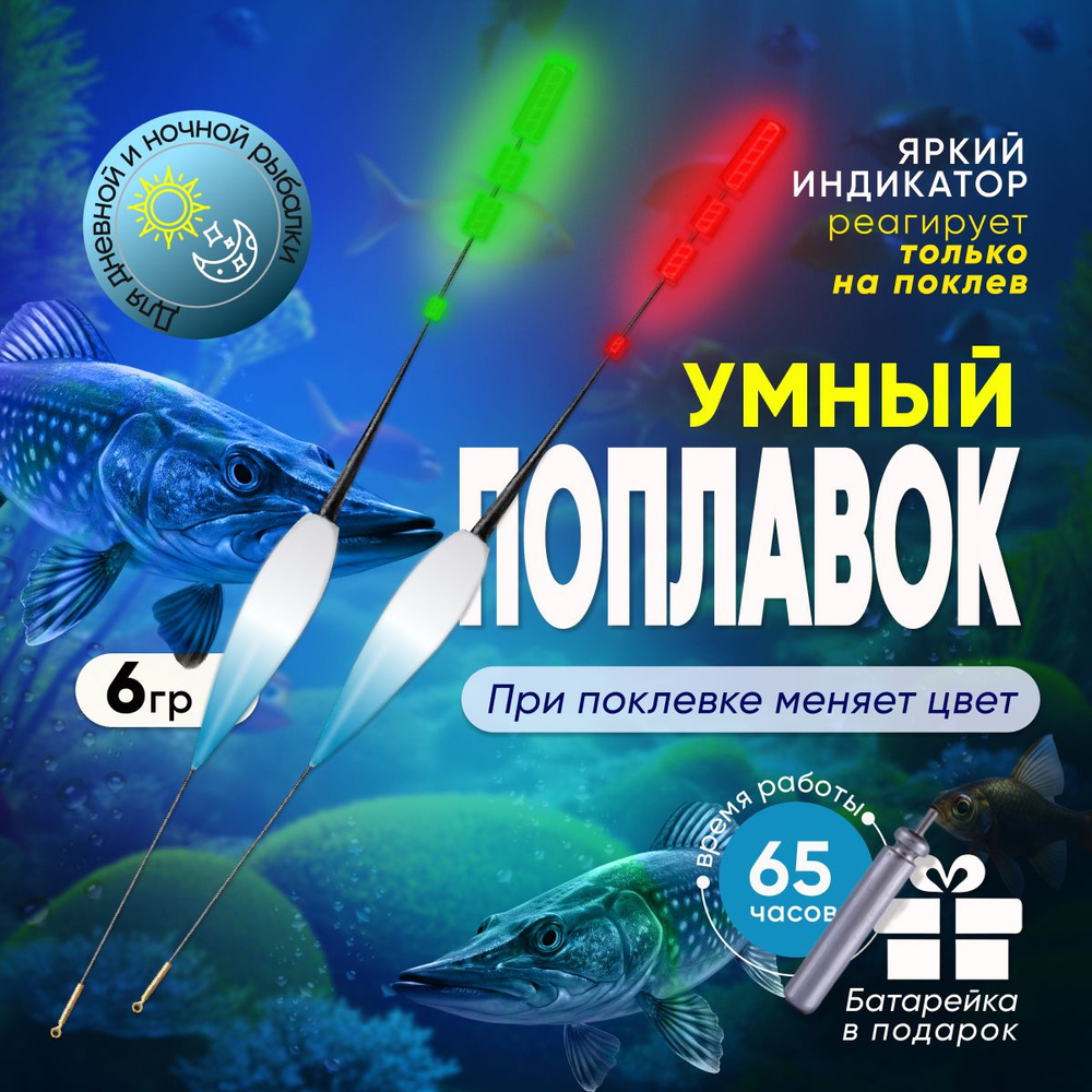 Умный поплавок светящийся для рыбалки с индикатором поклевки 6 грамма для  ночной и дневной ловли - купить с доставкой по выгодным ценам в  интернет-магазине OZON (898168427)