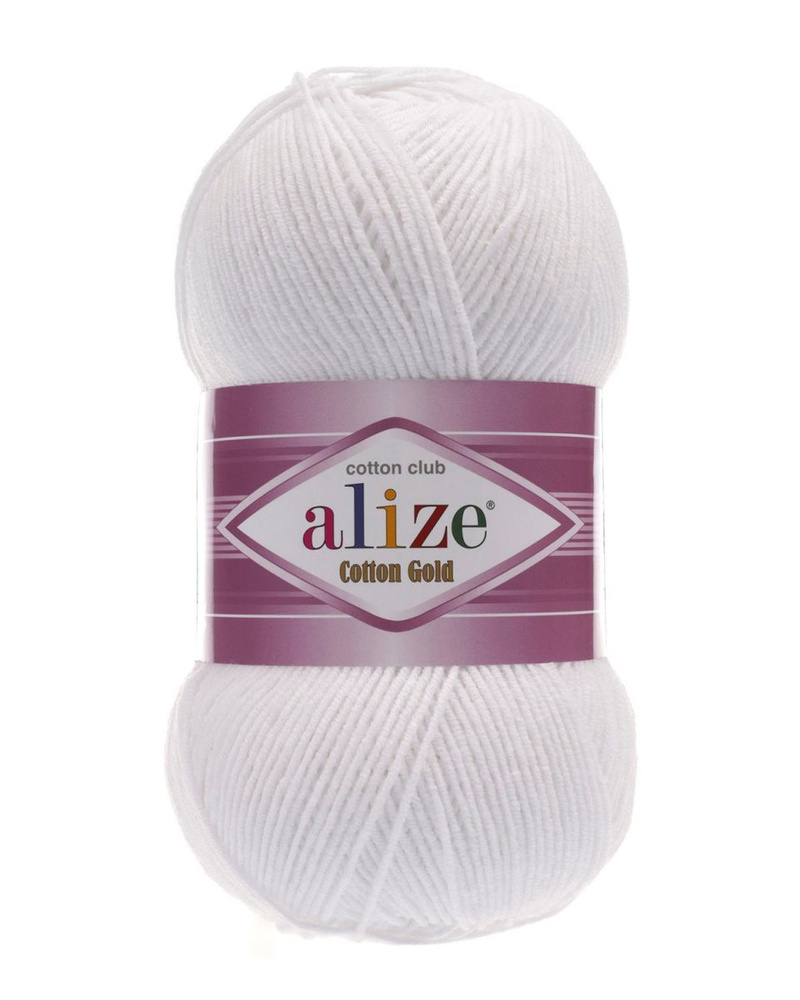 Пряжа Alize Cotton Gold (Ализе Коттон Голд) - белый (55), 100 г / 330 м (55% хлопок, 45% акрил) 1 шт #1