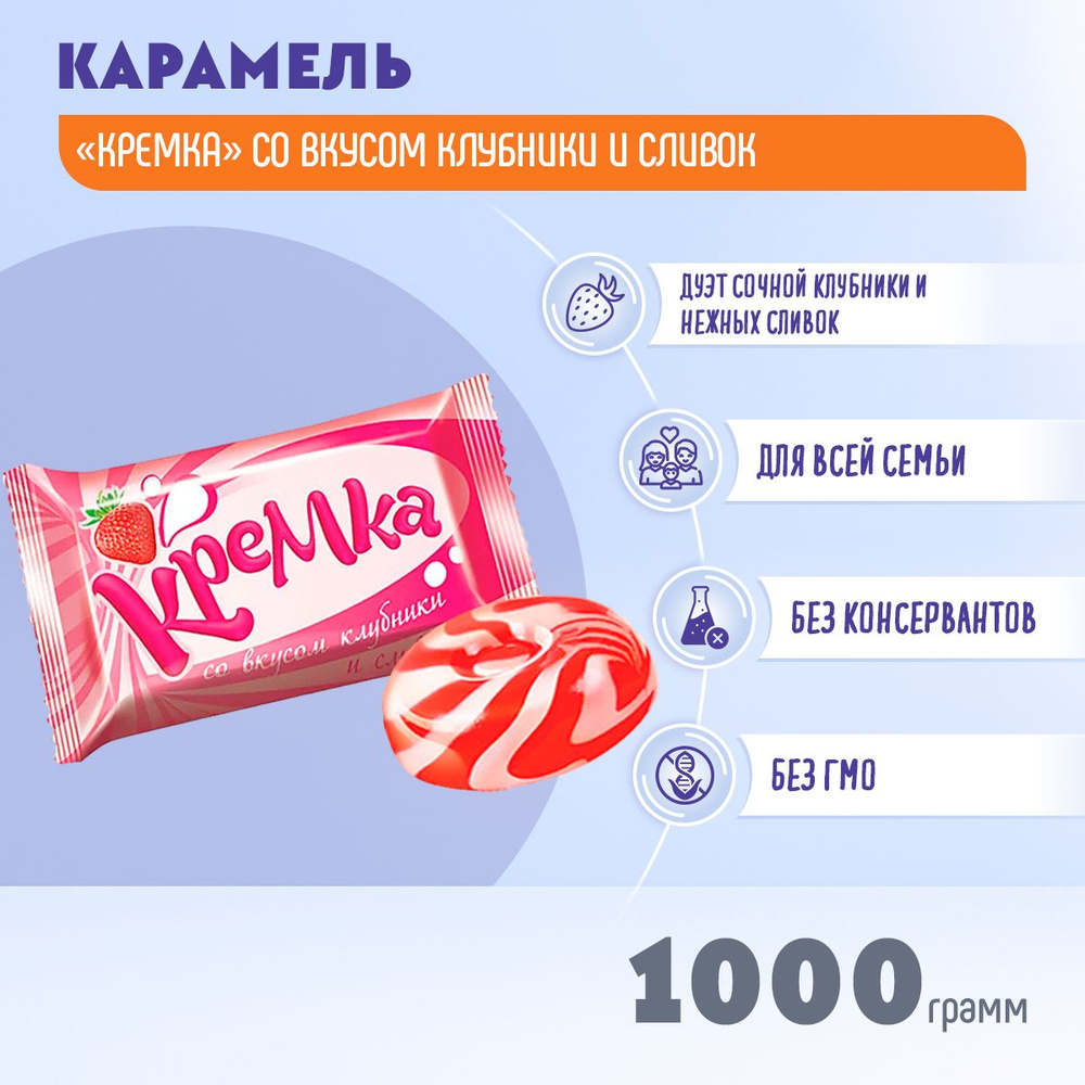 Карамель Кремка леденцовая со вкусом клубники и сливок 1000 грамм КДВ  #1