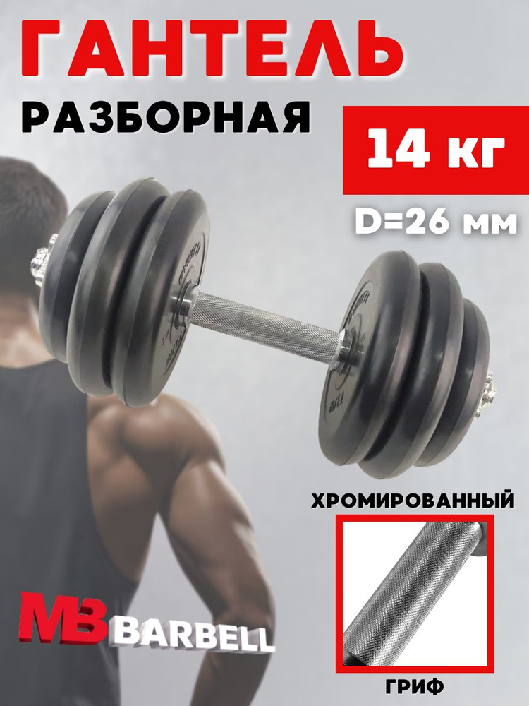 Гантель MB BARBELL Atlet разборная 14 кг с хромированным грифом  #1