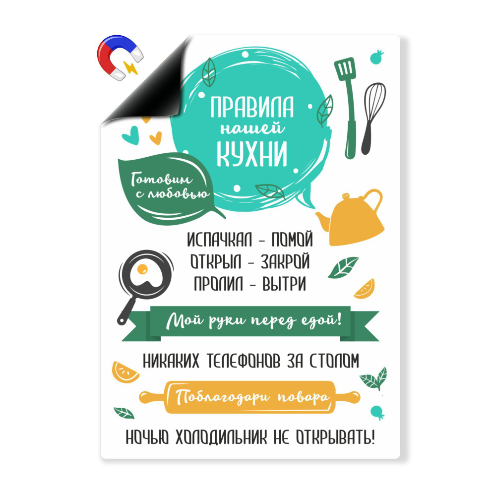 Постер на магнитной основе Выручалкин "Правила кухни" #1