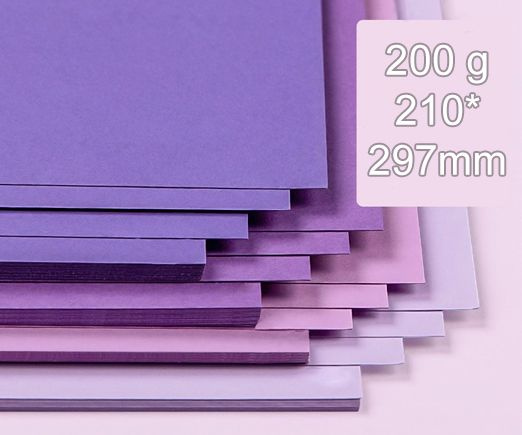 Цветной картон А4 4 цвета 28 листов 200 г/м Фиолетовые оттенки тонированный в массе матовый немелованный #1