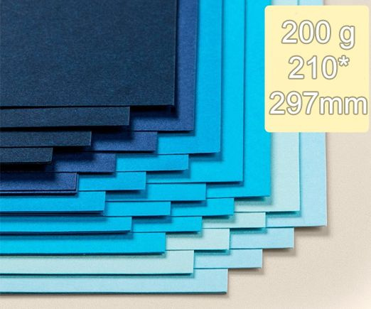 Цветной картон А4 7 цветов 35 листов 200 г/м Синие оттенки тонированный в массе матовый немелованный #1