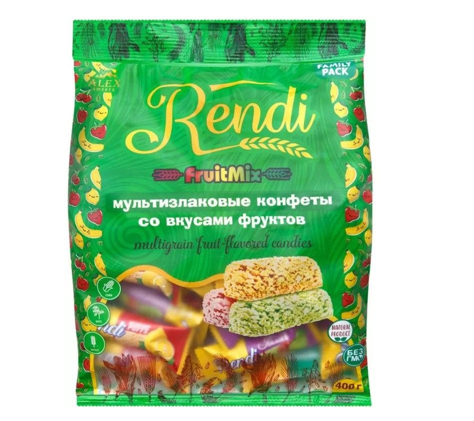 Мультизлаковые конфеты ассорти со вкусами фруктов "Rendi" 400 гр, аналог cobarde de chocolate / полезные #1