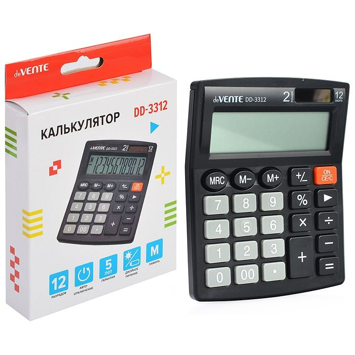 Калькулятор настольный deVENTE 105x127x25 мм, 12 разрядный, черный, в коробке (4031322)  #1