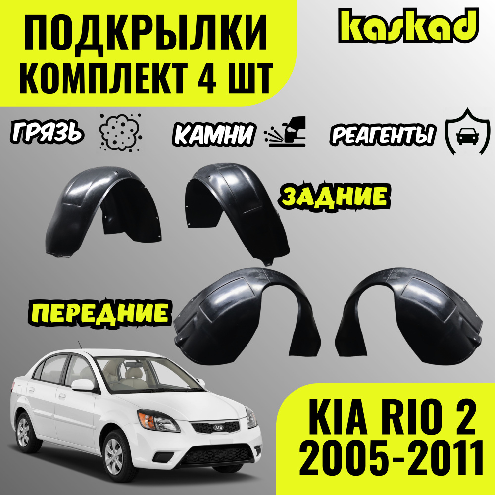 Подкрылки Киа Рио 2, комплект, 2005-2011 год, 4 штуки, локеры передние и задние, защита колесных арок #1