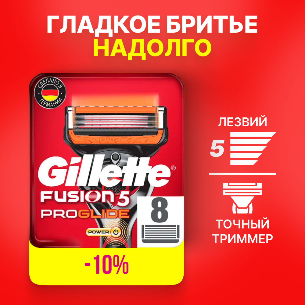 Сменные кассеты Gillette Fusion Proglide Power с 5 лезвиями для точного бритья, 8 шт / Лезвия для бритвы #1