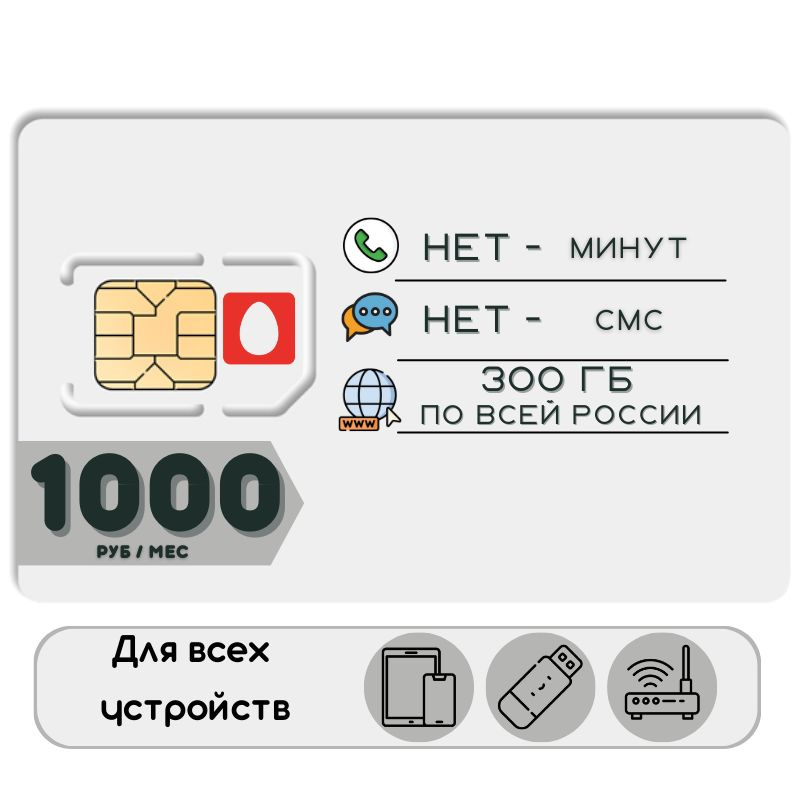 SIM-карта Сим карта Безлимитный интернет 1000 руб. в месяц 300ГБ для любых устройств NSTP15MTS (Вся Россия) #1