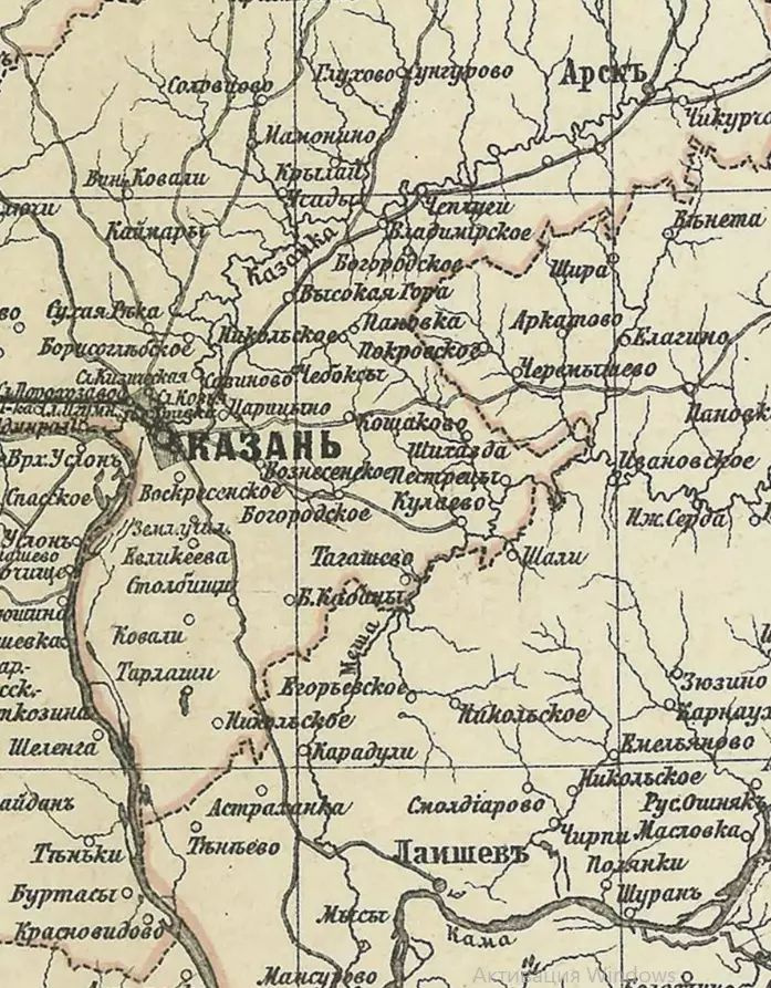 Карта-ретро Казанской губернии, состояние на 1895 г., в картонном тубусе с подвесом  #1