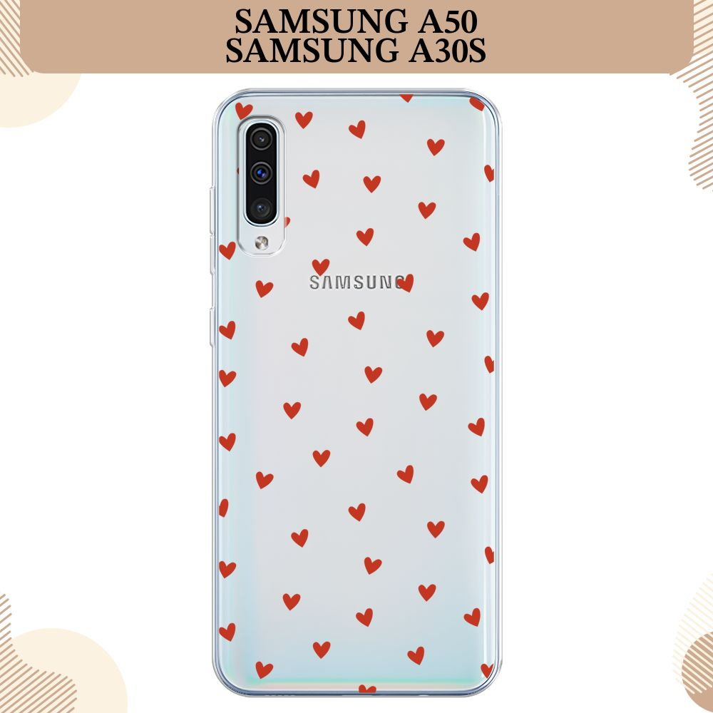 Силиконовый чехол на Samsung Galaxy A50/A30S / Самсунг А50/А30s, Red hearts, прозрачный  #1