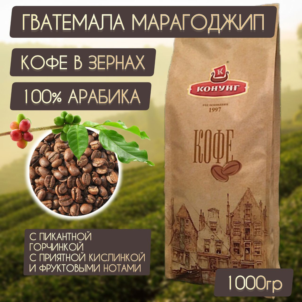 Кофе ГВАТЕМАЛА МАРАГОДЖИП зерновой свежая обжарка Арабика 100% Конунг 1кг  #1