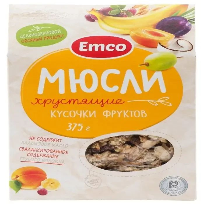 Мюсли хрустящие Emco с кусочками фруктов 375гр*2шт #1