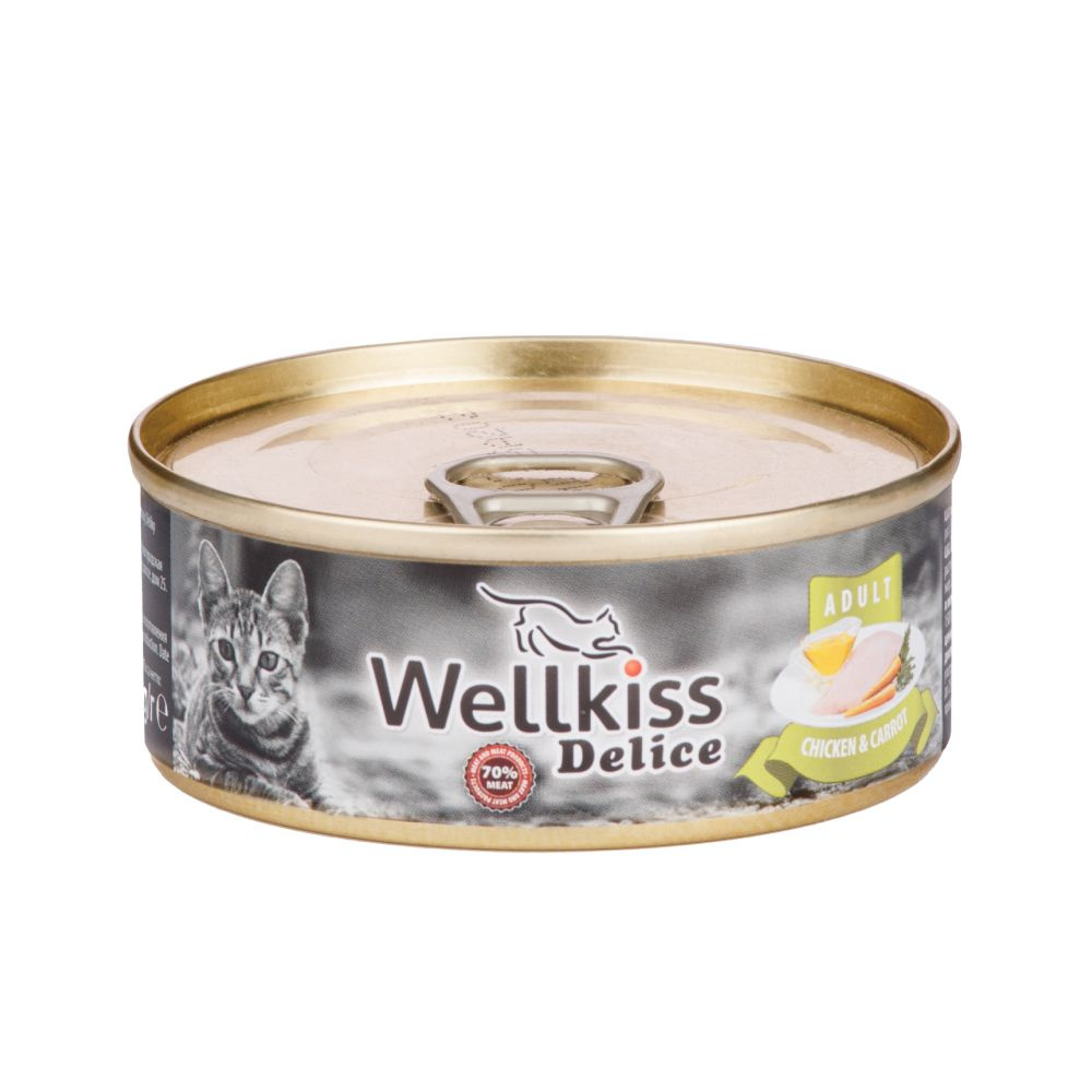 Wellkiss Delice Влажный корм (консервы) для кошек, цыпленок с морковью, 100 гр.  #1