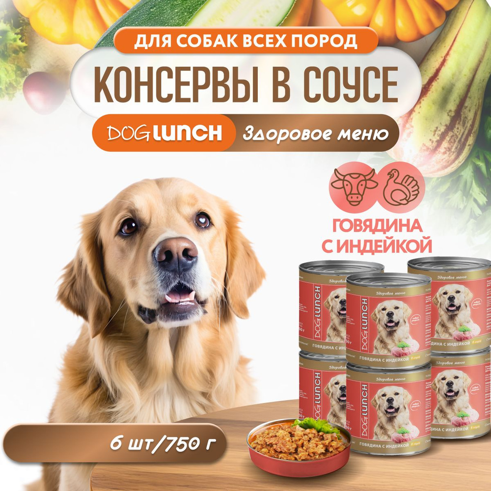 Влажный корм для собак DOGLUNCH Говядина с индейкой в соусе 750г х 6шт  #1